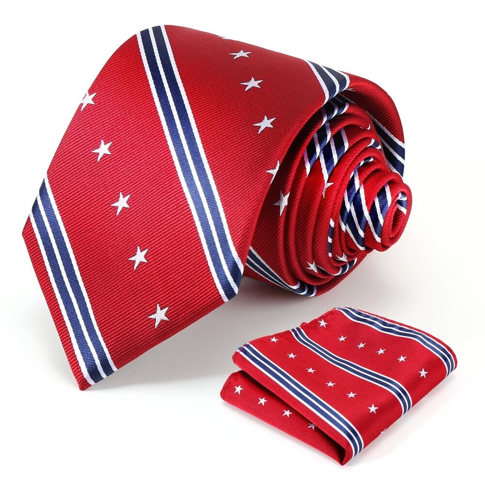8747 American Flag Tie Set 3.27" 8.3CM USA Flag Neckties and Pocket Square
